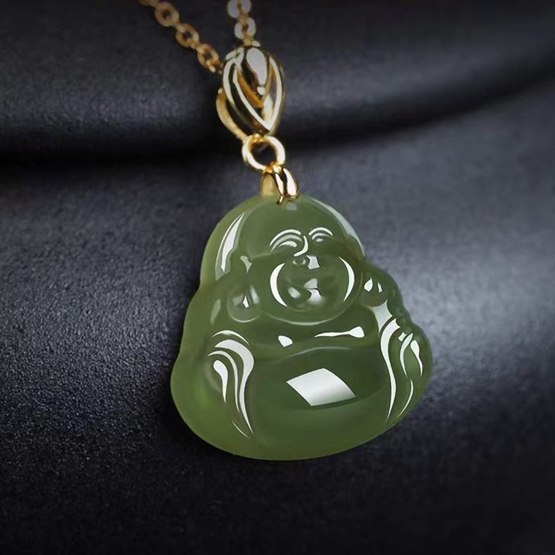 Green Jade Laughing Buddha Pendant