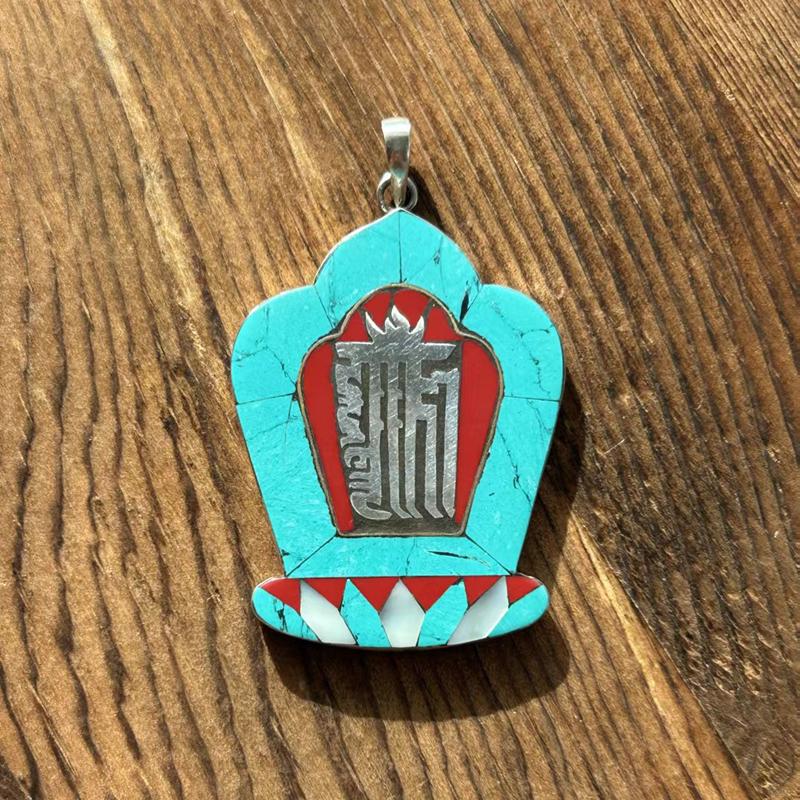 Crushed Turquoise Silver Inlay Nepali Pendant