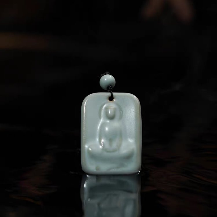 Blue Porcelain Ceramic Dhyana Mudra Buddha Pendant