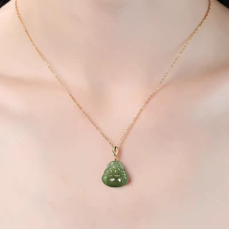 Green Jade Laughing Buddha Pendant