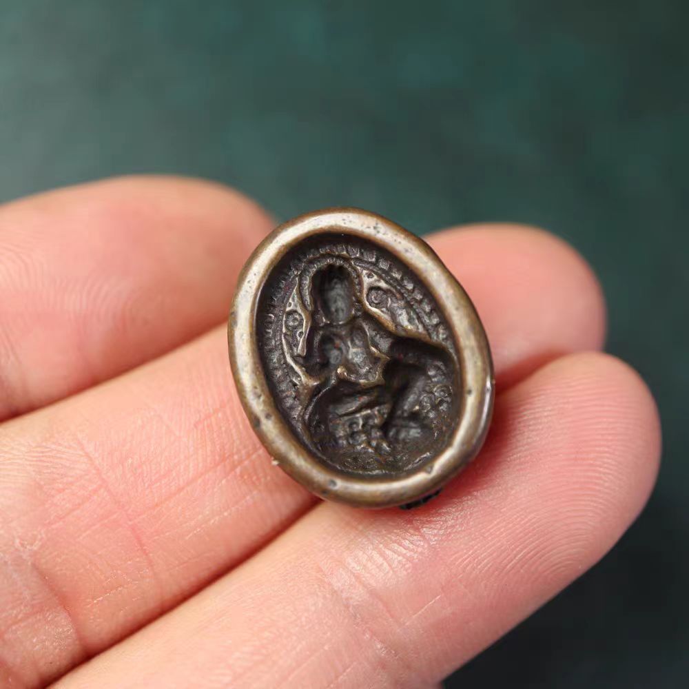 Vintage Tibetan Iron Green Tara Mantra Pendant