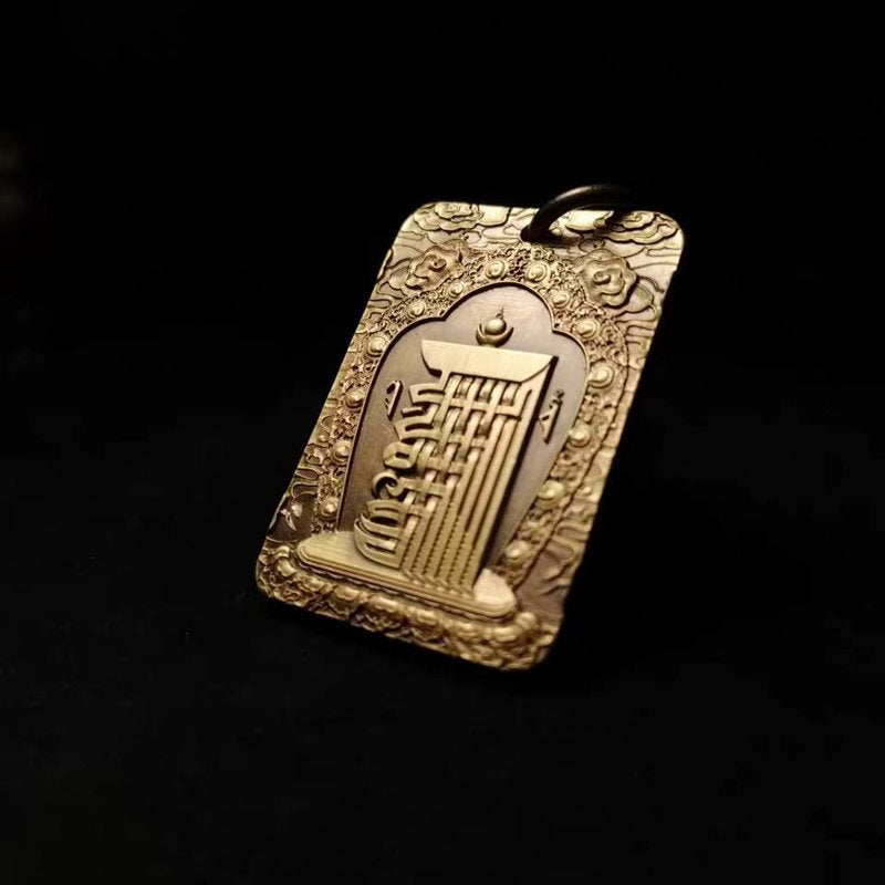 Rectangular Brass Pendant with Kalachakra Engraving