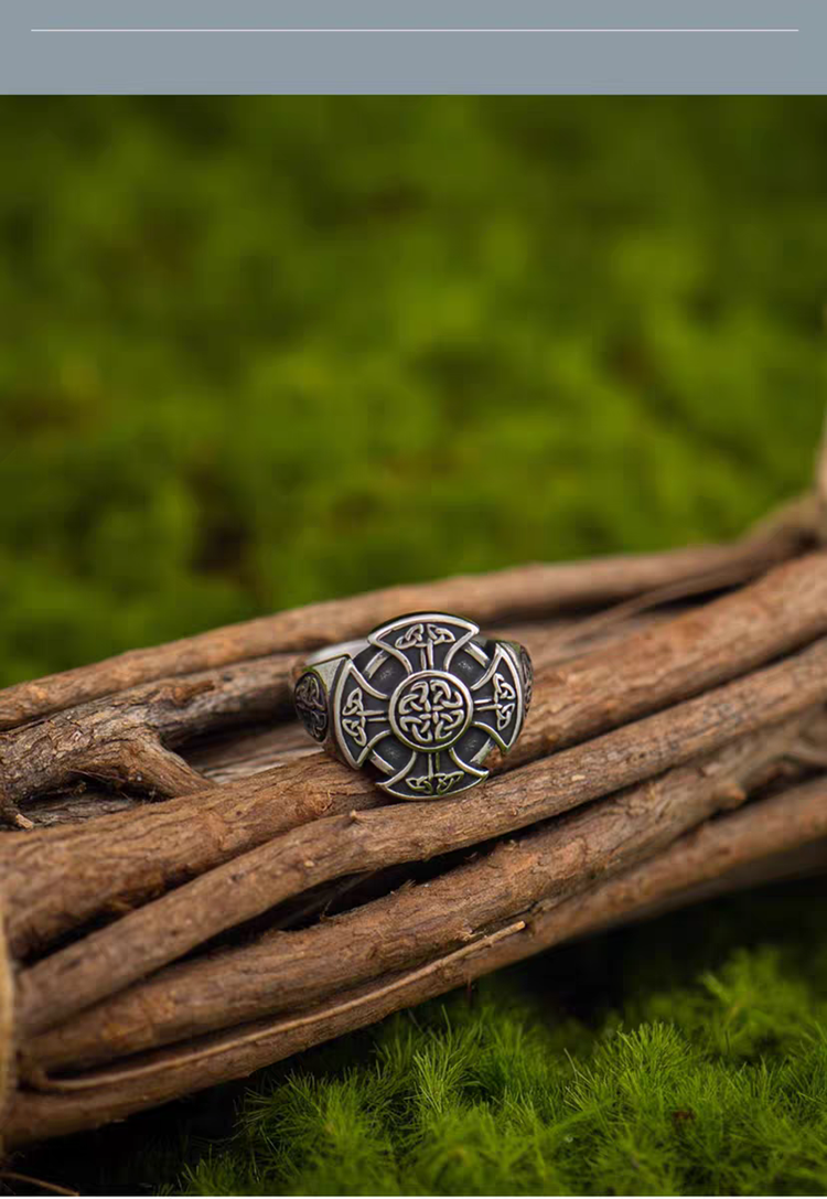 Titanium Celtic Cross Triquetra Viking Ring