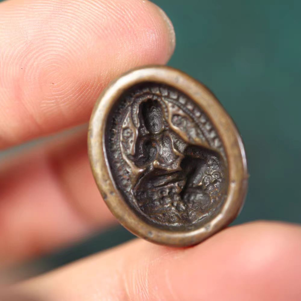 Vintage Tibetan Iron Green Tara Mantra Pendant