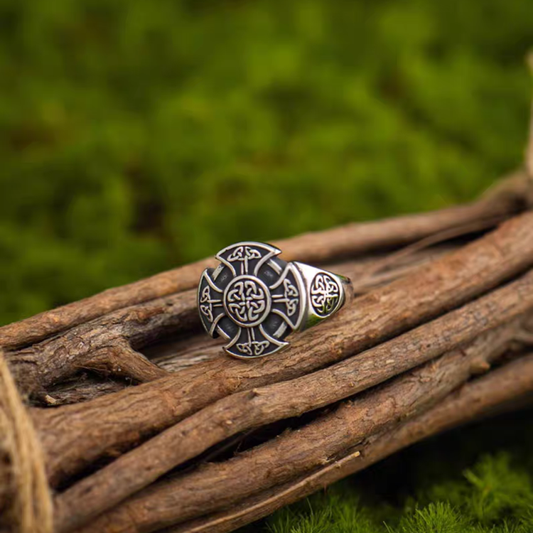 Titanium Celtic Cross Triquetra Viking Ring