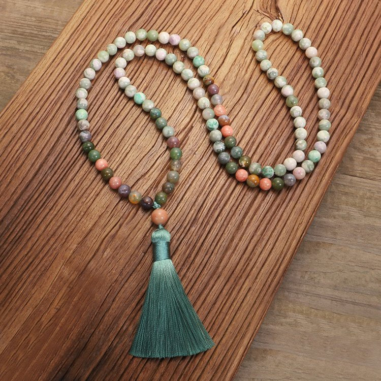 Agate Amazonite Mala Yoga Beads - mantrapiece.com