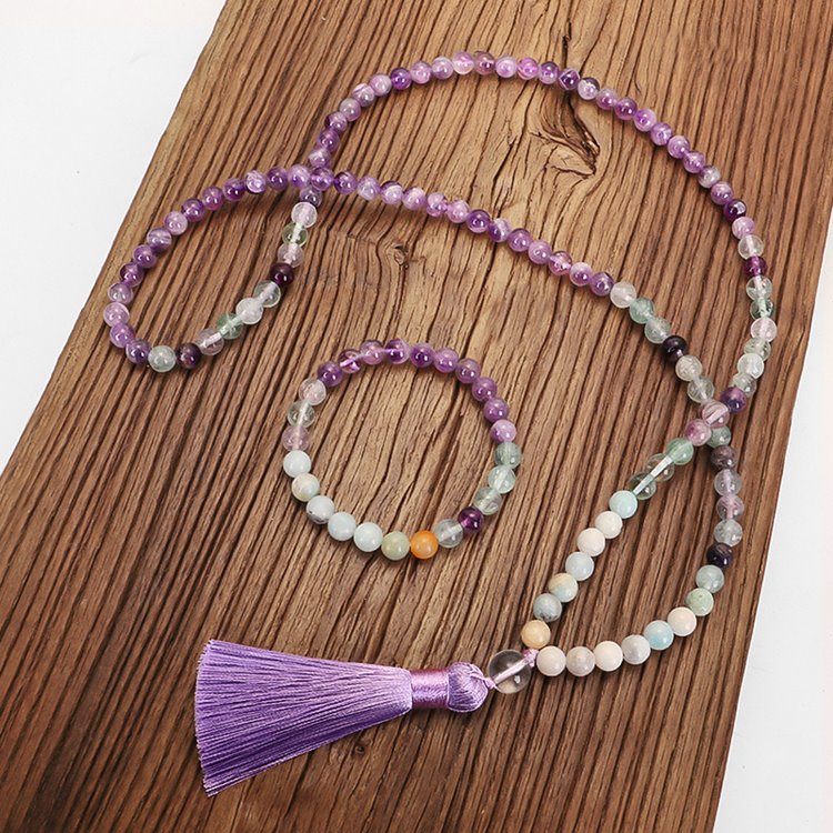 Amethyst Fluorite Yoga Beads Necklace - mantrapiece.com