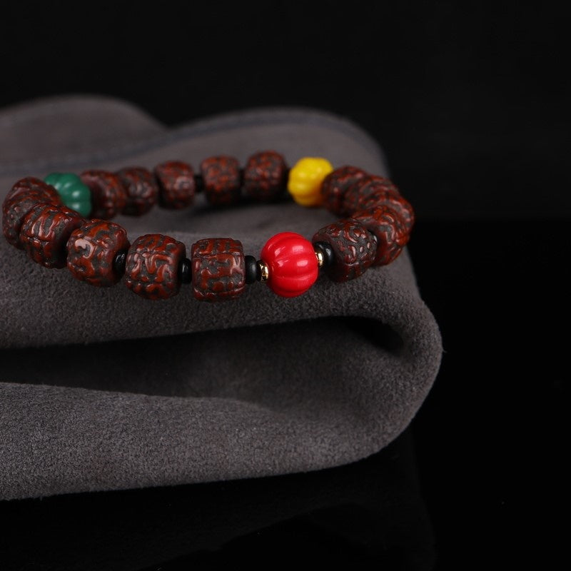 Antique Tibetan Rudraksha Agate Wrist Mala - mantrapiece.com