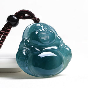 Blue Jade Laughing Buddha Pendant