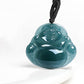 Blue Jade Laughing Buddha Pendant - mantrapiece.com