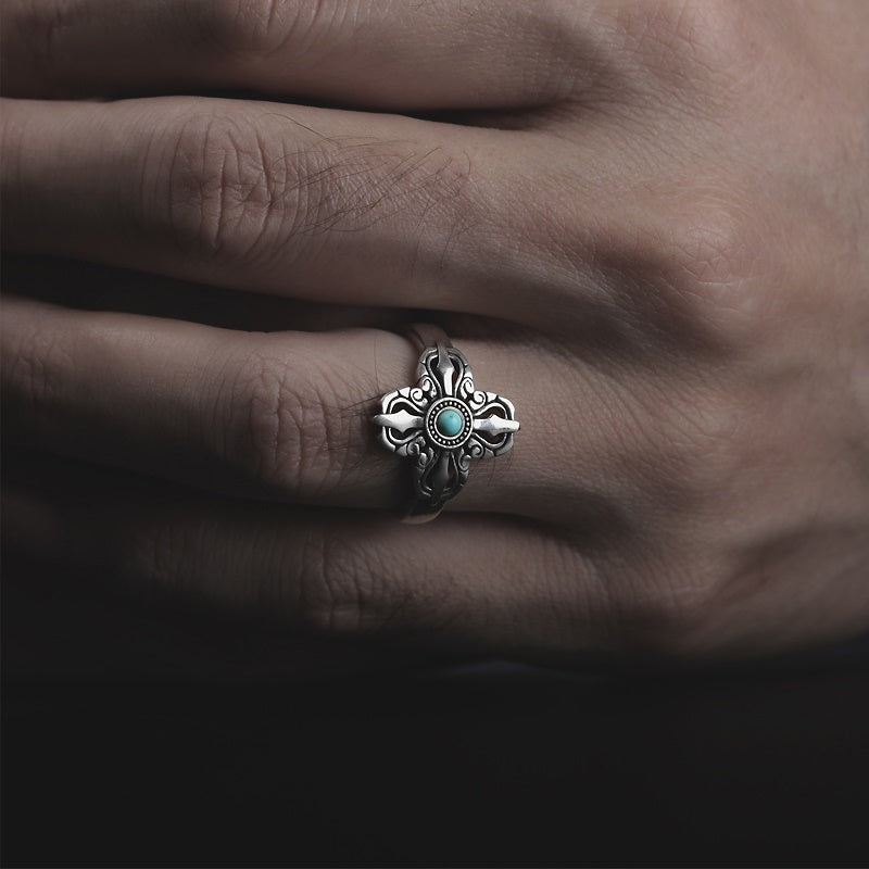Vajra Ring: - Oxidized 999 Silver Men's Ring - Mantrapiece
