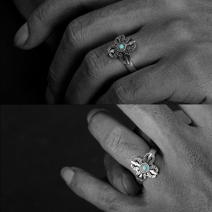 Vajra Ring: - Oxidized 999 Silver Men's Ring - Mantrapiece