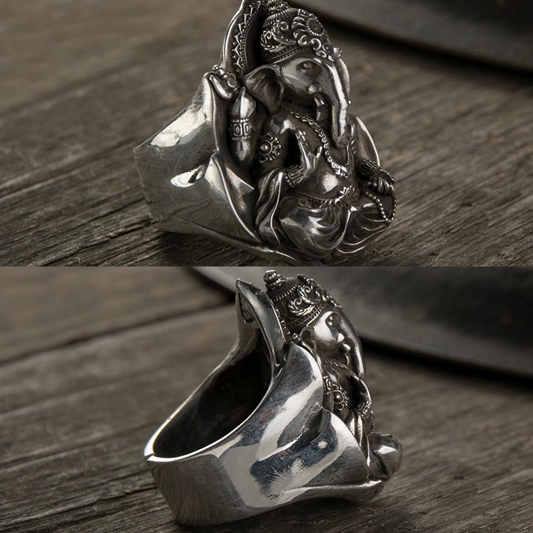 Shri Ganesha Coral Oxidised Finger Ring - Mata Payals Exclusive Silver  Jewellery