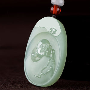 Jade Oval Laughing Buddha Pendant
