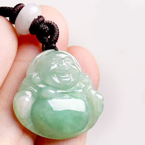 Light Green Jade Laughing Buddha Necklace