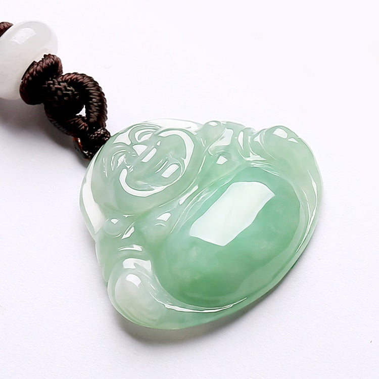 Light Green Jade Laughing Buddha Necklace - mantrapiece.com