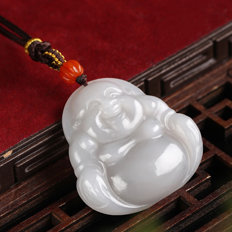 Off-White Jade Laughing Buddha Pendant