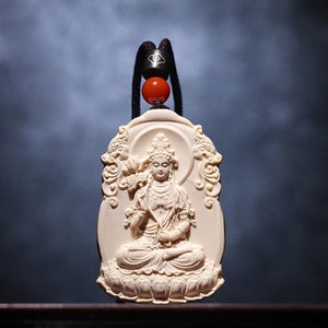 Power of Wisdom Mahasthamaprapta Carved Ivory Pendant - mantrapiece.com