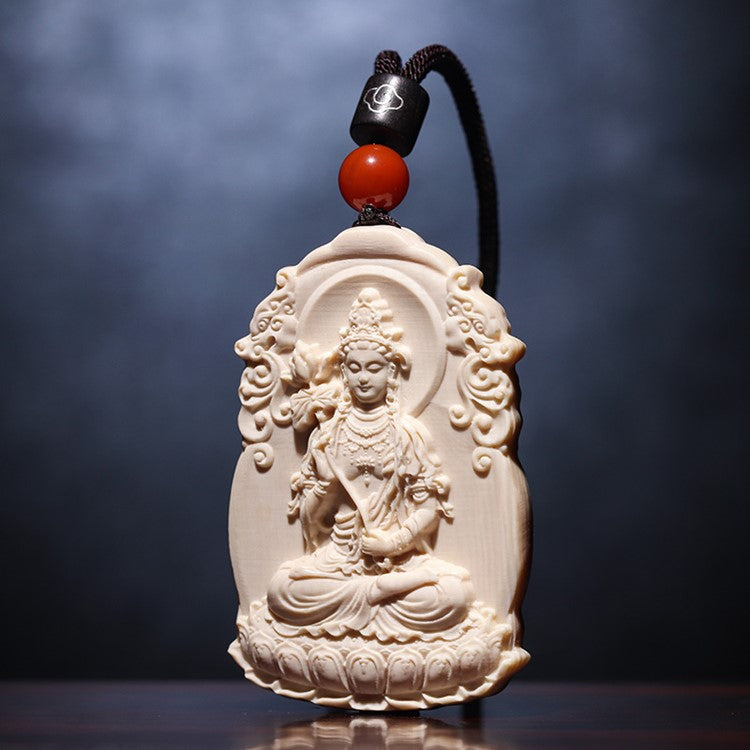 Power of Wisdom Mahasthamaprapta Carved Ivory Pendant - mantrapiece.com