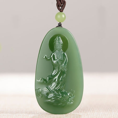 Quan Yin Jade Pendant: The Goddess Rides a Flying Dragon - Mantrapiece