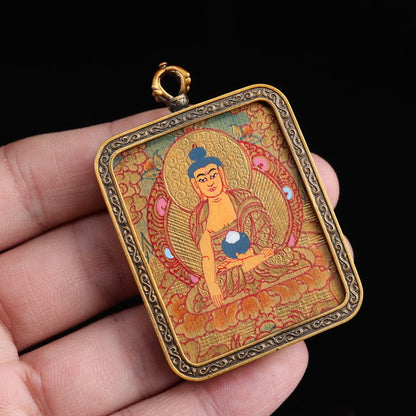 Tibetan Hand-Painted Shakyamuni Thangka Pendant - mantrapiece.com