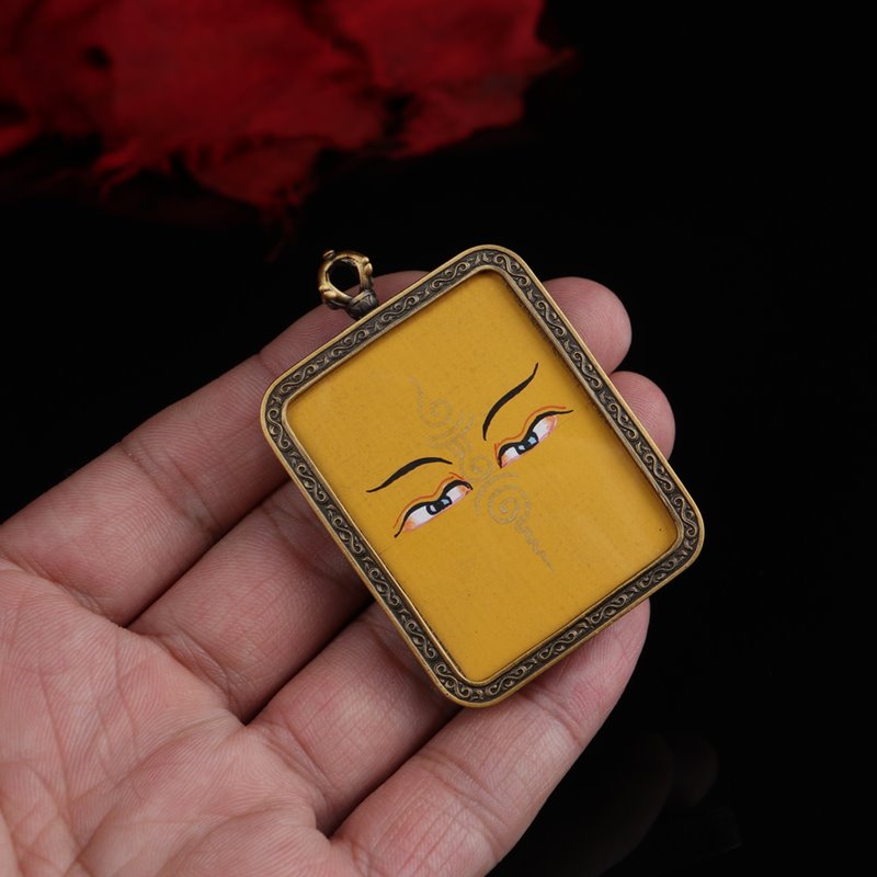 Tibetan Hand-Painted Yellow Buddha's Eyes Thangka Pendant