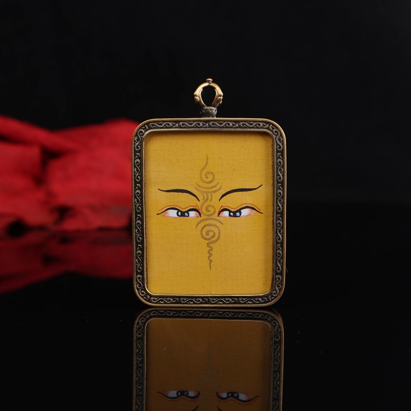 Tibetan Hand-Painted Yellow Buddha's Eyes Thangka Pendant