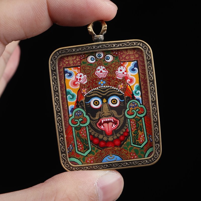 Tibetan Hand-Painted Zakiram Thangka Pendant