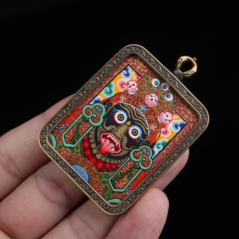 ザキラムタンカペンダント Zakiram Thangka: Tibetan Hand-Painted Thangka Pendant - Mantrapiece